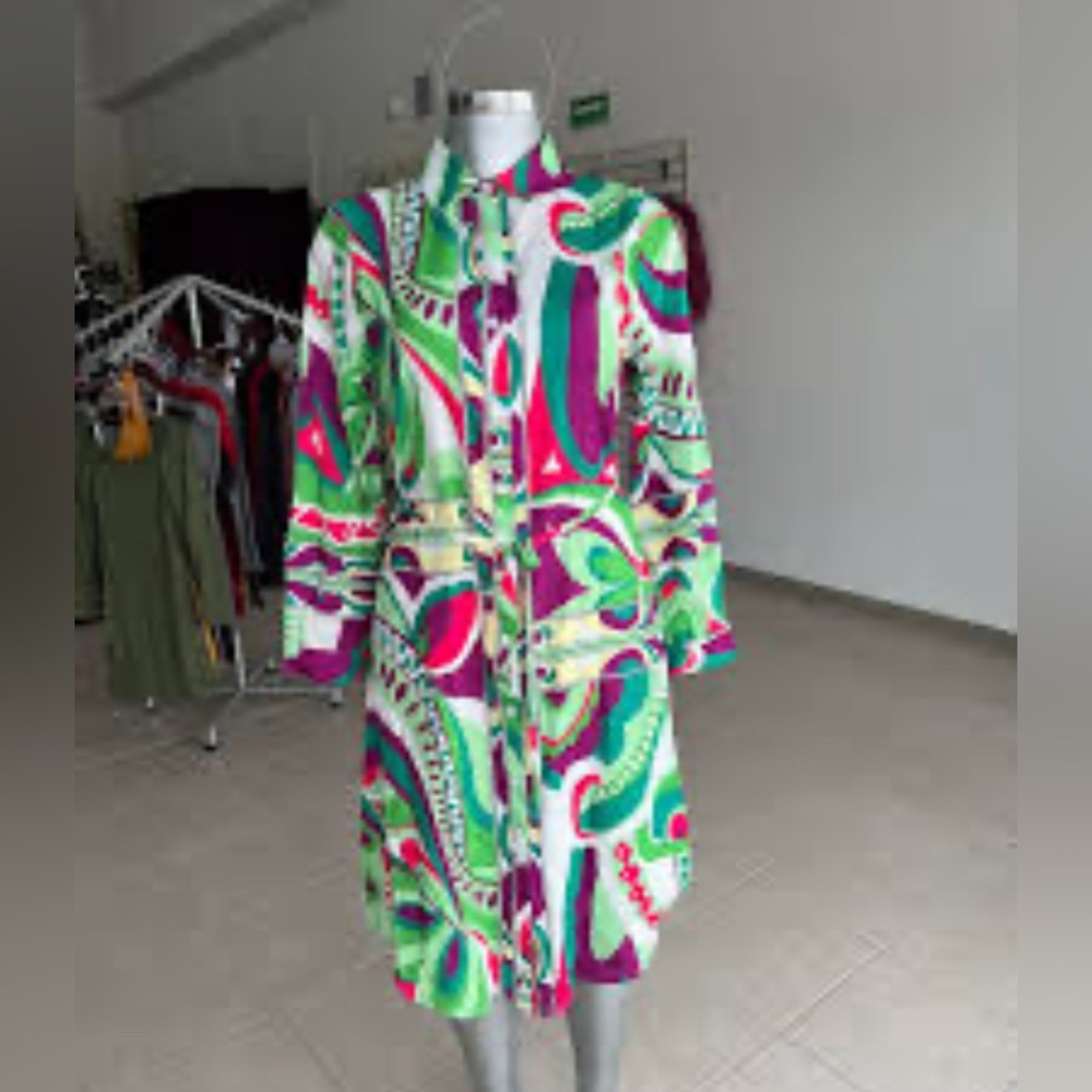 Jolie & Co Green and Purple Patterned Dress Size SM  print color elegante